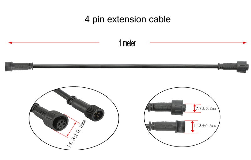 FVTLED Pack of 5, FVTLED 1m 3.28ft 4Pin Extension Cable Wire with Male and Female Connectors at Both Ends Only for FVTLED RGB/RGB Multi-Color LED Deck Light - Image 2